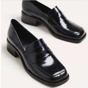 Maeve Black Patent Leather Penny Loafers